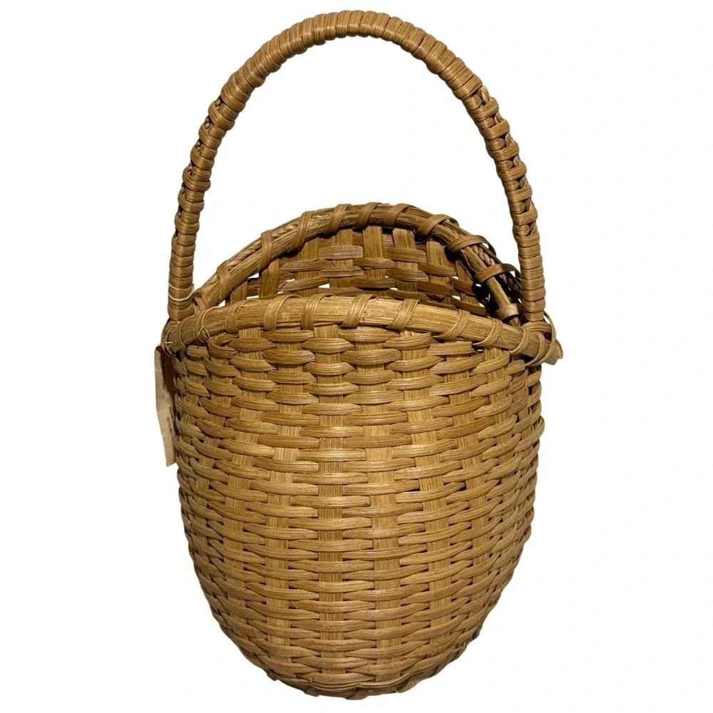 Handwoven Basket Tall Twisted Handle Artisan Reed Basket Twisted Oak Studio